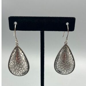 925 Sterling Silver Vintage‎ Earrings DOUG PAULUS Drop Shape Leaf engraved